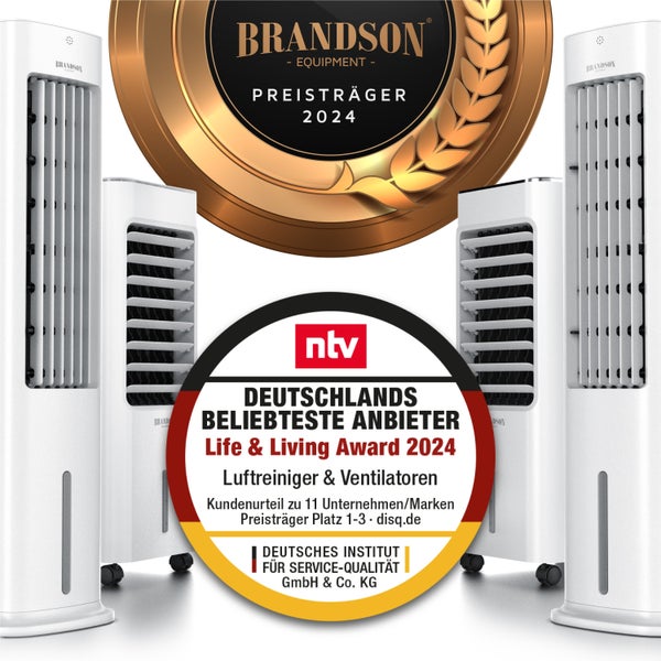 Brandson, Luftkühler mobil mit Wasserkühlung, Turmventilator 50 W mit 5L Wassertank, Luftbefeuchter Ventilator Standventilator, leise