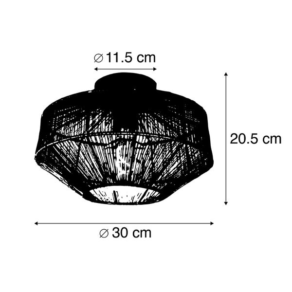 Skizze einer Deckenleuchte mit den Maßen 11,5 cm Durchmesser oben, 30 cm Durchmesser unten und 20,5 cm Höhe.