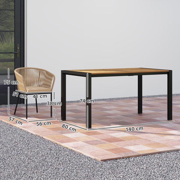 Outsunny 5-teiliges Polyrattan Gartenmöbel-Set für 4 Personen, wetterfest Balkonmöbel mit Tisch 4 Stühle abnehmbar Sitzkissen, Outdoor Terrassenmöbel Lounge-Set für Balkon, Garten, Naturholz+Khaki