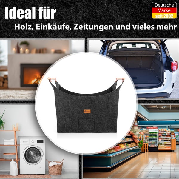 BigDean Holzkorb für Kaminholz belastbar bis 15kg – Brennholzkorb aus robustem Filz,Kaminholzkorb für Brennholz, Feuerholzkorb für Brennholz oder Zeitung