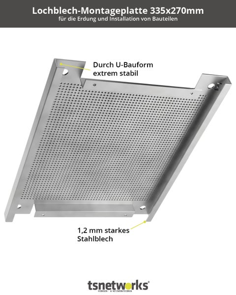 Lochblech Montageplatte 335x270mm für Erdung/Installation Antennenverstärker, Sat Multischalter, Elektro Montageblech, Lochrasterplatte