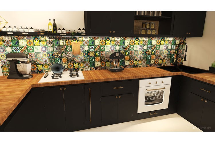 Fliesenmuster mit floralen und geometrischen Motiven