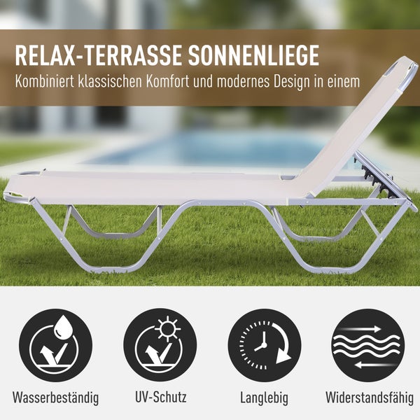 Outsunny Sonnenliege Strandliege 5-Stufige Alu Gartenliege Relaxliege Texteline Beige 163 x 58,5 x 91 cm