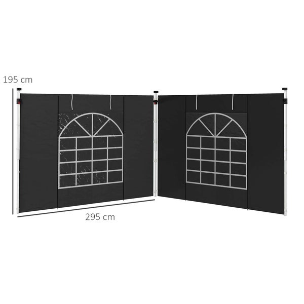 Outsunny 2er-Set Seitenteile für Pavillon 3x3/3x6 m, Seitenwand mit Fenster und Klettverschluss, wasserdicht Seitenwände aus Oxfordstoff, als Windschutz und Sichtschutz für Partyzelt, Schwarz