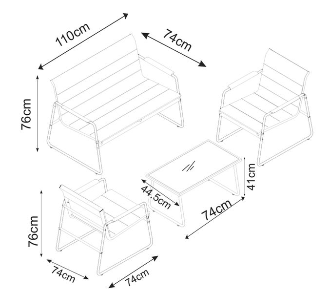 4 tlg. Set Lounge Balkon Gartenmöbel Lexila