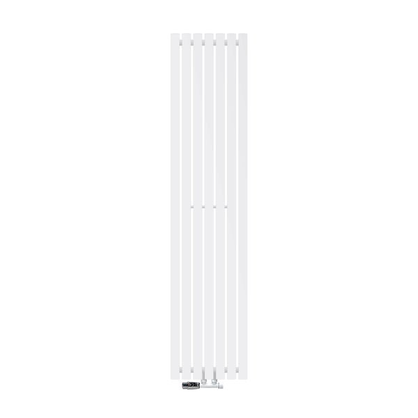ECD Germany Design Paneelheizkörper Stella Mittelanschluss 370 x 1600 mm Weiß mit Anschlussgarnitur inkl. Thermostat Eck Wand, Flach, Einlagig, Vertikal, Heizkörper Badheizkörper Bad Heizung