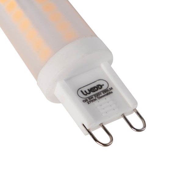 G9 LED-Leuchtmittel, 3 Watt, 230 Volt, 250 Lumen, warmweiß 2700 Kelvin, dimmbar, LUEDD Logo