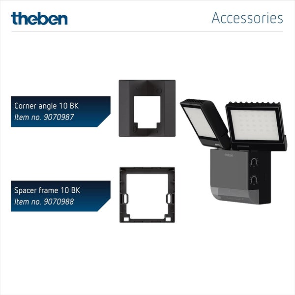 Theben 1020803 theLeda S17-100 BK LED-Strahler I integrierter Bewegungsmelder I schwarz I 17 W I Wandmontage I Lichtfarbe 4000 K I Erfassungswinkel 180° I 10 m Reichweite I schwenkbar