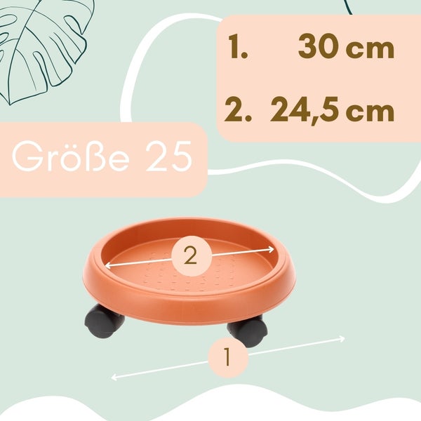 Pflanzenroller rund Rollbrett Pflanzen Blumentopf Untersetzer mit Rollen Blumenroller Pflanzenrolle Rolluntersetzer Wetterfest 25 cm
