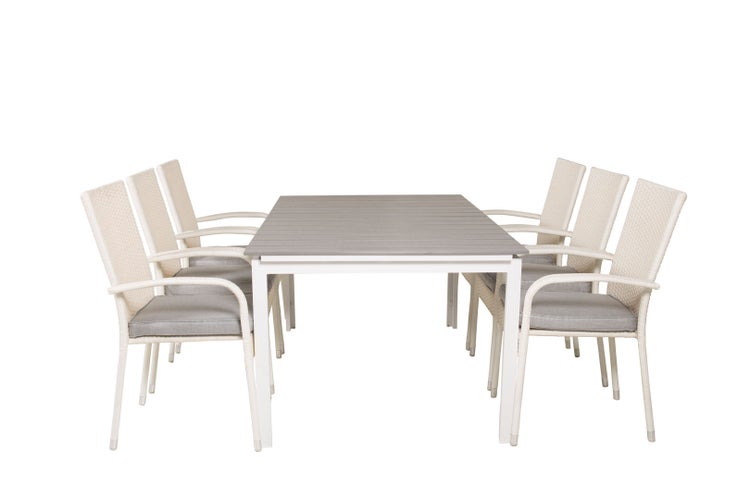 Levels Gartenset Tisch 100x160/240cm und 6 Stühle Anna weiß, grau. 100 X 160 X 75 cm