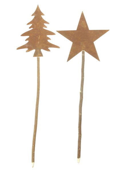 Dekorative Christbaum- und Sternstecker aus Metall und Holz