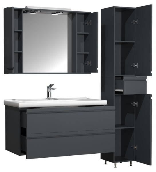 Badezimmermöbel-Set mit Waschbecken, Spiegelschrank und Hochschrank