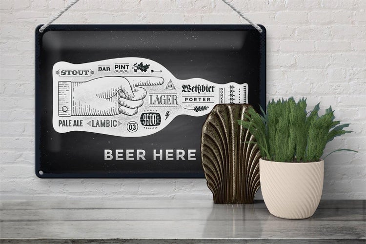 Blechschild Spruch Beer here Flasche Bier 30x20cm