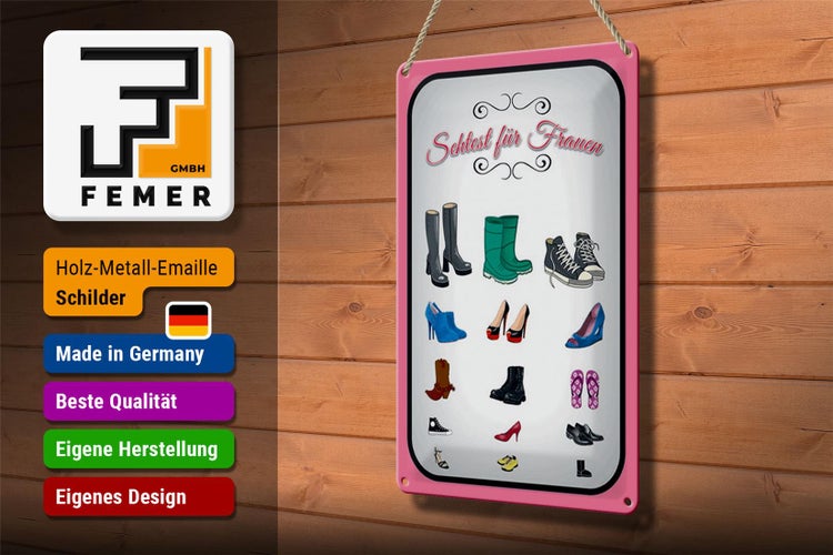 Blechschild Spruch 20x30cm Schuhe Arten Sehtest für Frauen