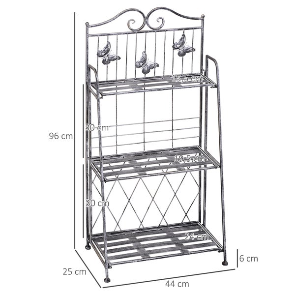 Outsunny 3-Etagen Pflanzregal klappbar Pflanzenständer für Außenbereich wie Balkon, Terrasse oder Garten Blumenregal Metall Blumenständer Blumentreppe Gartenregal Silbergrau