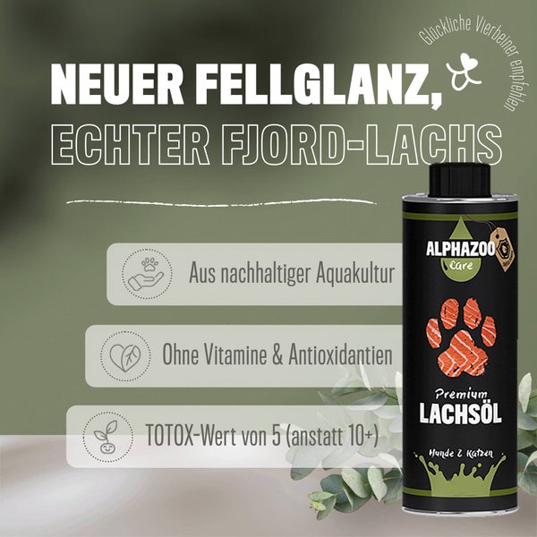 ALPHAZOO Premium Lachsöl 250ml für Hunde und Katzen I Natürliches Omega-3 Fischöl