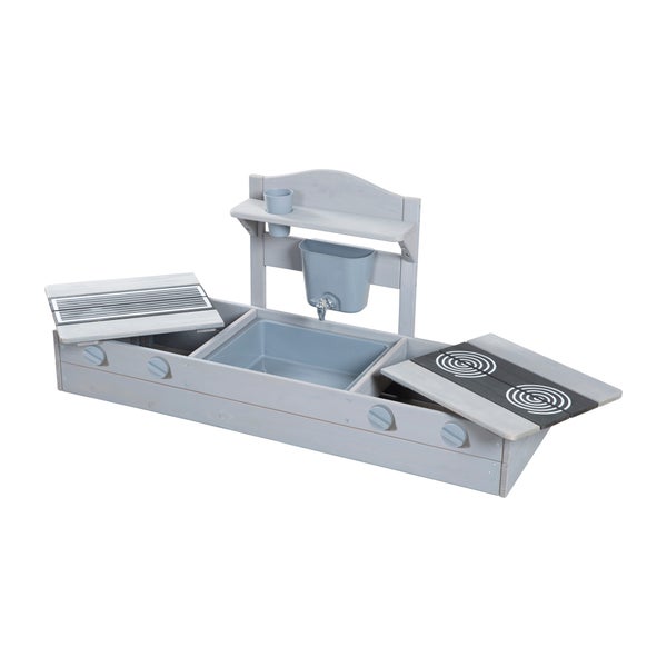 Spielküche aus Holz mit Spüle und Herdplatten