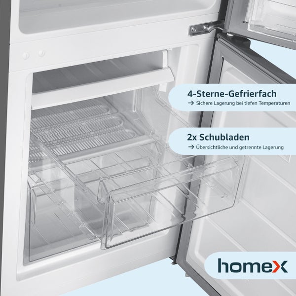 homeX Kühlschrank mit Gefrierfach Kühl-Gefrierkombination freistehend 173 Liter Nutzinhalt 40 dB CFS1110-S silber