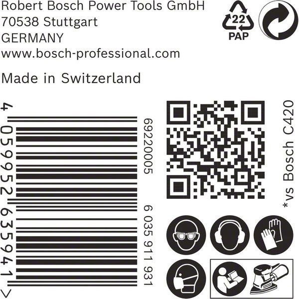 Robert Bosch Power Tools GmbH Logo, Barcode, QR Code, Papier-Recycling-Symbol, Schutzzeichen