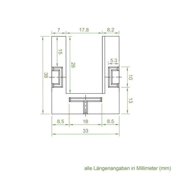 Technische Zeichnung mit Maßangaben in Millimeter