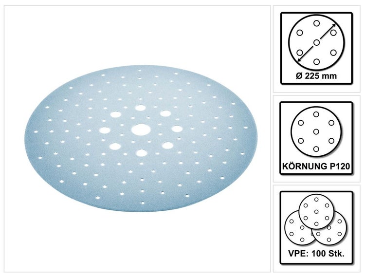 Festool STF D225/128 Schleifscheibe Granat P120 225 mm 100 Stk. ( 4x 205657 ) für Langhalsschleifer PLANEX