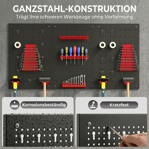 Werkzeug-Lochwand aus Ganzstahl mit Haltern für Schraubendreher und Schlüssel, korrosionsbeständig und kratzfest für schwere Werkzeuge.