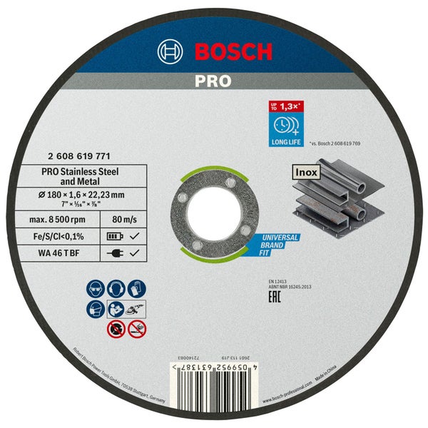 Bosch Trennscheibe Pro, 180 x 1,6 x 22,23 Millimeter, für Edelstahl und Metall
