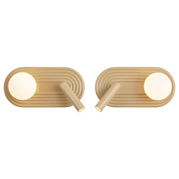 Zwei ovale Wandleuchten mit Kugelglas und zusätzlichem schwenkbarem Lesespot für moderne Innenbeleuchtung.