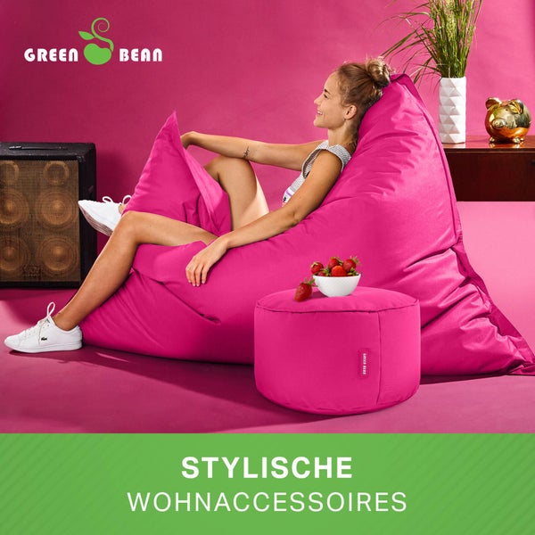 Green Bean 2er Set XXL Sitzsack inkl. Pouf fertig befüllt mit EPS-Perlen - Riesensitzsack 140x180 Lounge Sitz-Kissen Bean-Bag Chair  - Pink