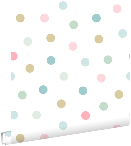 ESTAhome Tapete Punkte Rosa, Blau, Grün und Gold - 53 cm x 10.05 m - 139041
