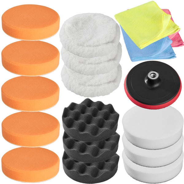 Poliermaschinenzubehör-Set mit Polierpads, Fellpads und Mikrofasertüchern