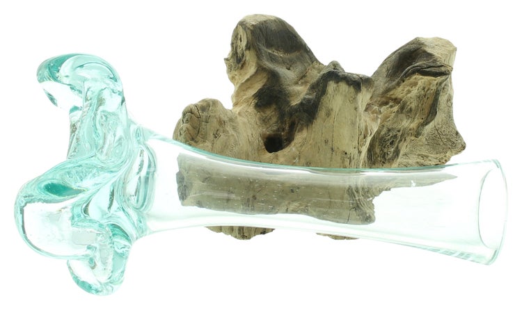 FRANK FLECHTWAREN | Vase Wurzelholz, hoch, GLAS, HOLZ, 20 x 15 x 30 cm