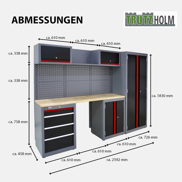 Werkstattwand 13-tlg. Werkstattschranksystem modular 260 x 183 cm Stahl Werkstatteinrichtung in rot