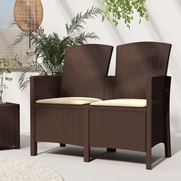 Gartenbank 2-Sitzer mit Kissen PP-Rattan Braun