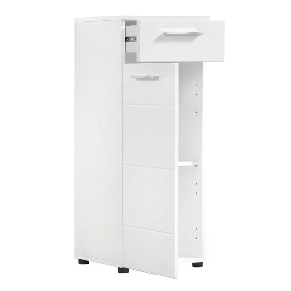 Bad-Beistellschrank schmal 'Der Matrose', Badschrank weiß, Badezimmerschrank oder Nischenschrank schmal, Midischrank Bad mit Schublade aus Holz in 89x35x35cm (HxBxT), auch als Badmöbel Set