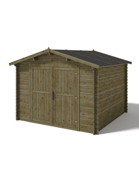 Gartenhaus aus Holz mit Satteldach und Doppeltür für den Außenbereich