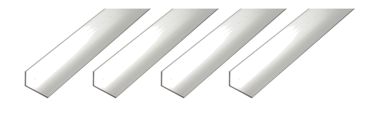 Vier Aluminium Winkelprofile in L-Form für diverse Montagearbeiten im Innen- und Außenbereich.