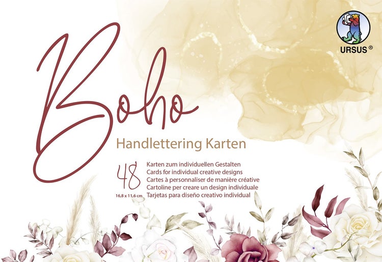 URSUS Basispapiere / Zeichen & Künstlerbedarf, 48 Handlettering-Karten, Boho, 16,8 x 11,6 cm