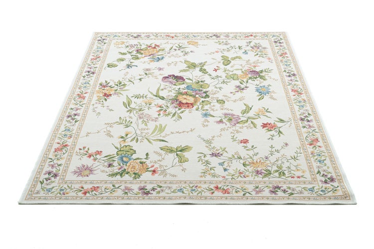 Gewebter Bordürenteppich im floralen Design Flomi Creme 120x170 cm