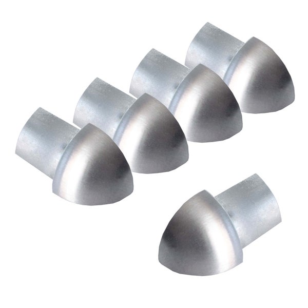 Fünf Außenecken aus Metall für Sockelleisten mit abgerundeter Form.