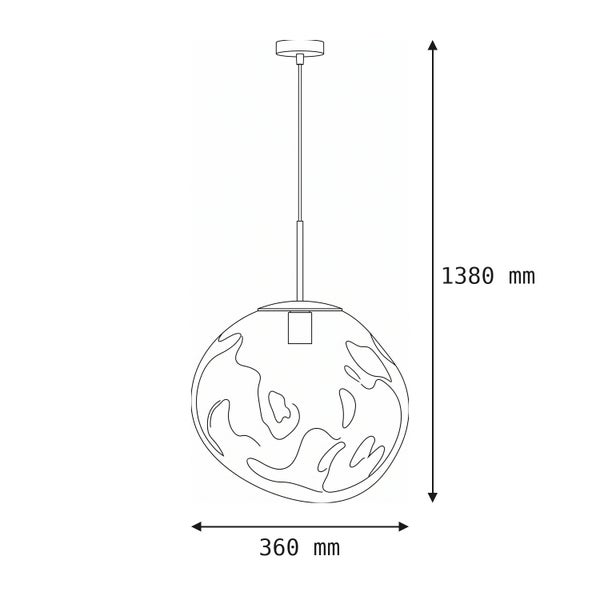 Technische Zeichnung einer Pendelleuchte mit Maßen 1380 Millimeter Höhe und 360 Millimeter Breite.