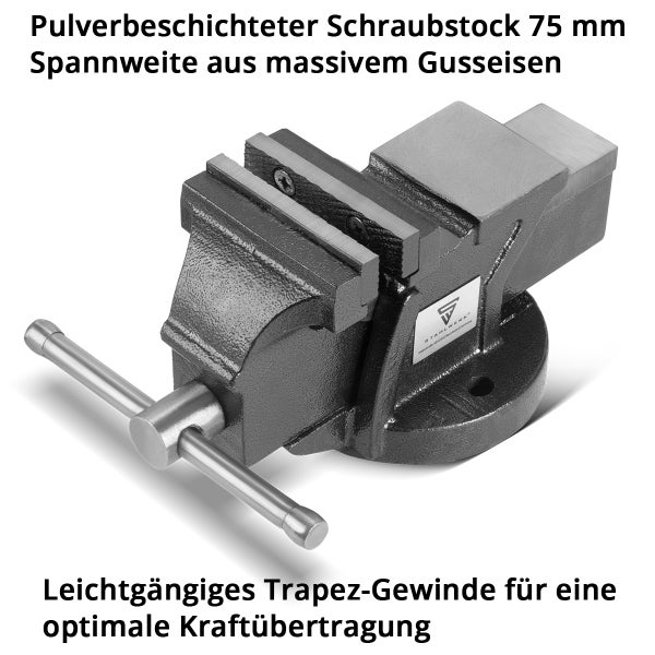 Pulverbeschichteter Schraubstock mit 75 Millimeter Spannweite aus Gusseisen