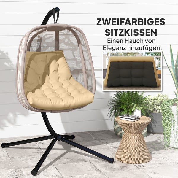Outsunny Sitzkissen, 120x100 cm Stuhlkissen mit Rückenlehne, 8cm dick Polsterauflage, wasserabweisend Sitzpolster für Schaukelstühle und Hängekörbe, Beige