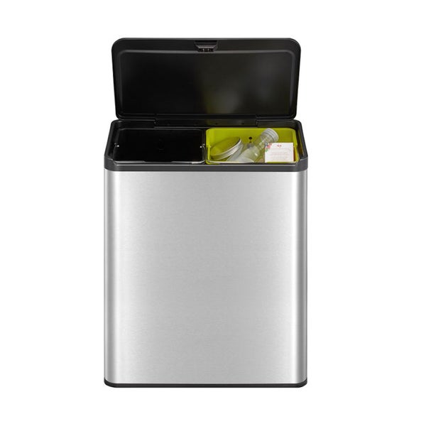 PROREGAL Rechteckiger Abfallbehälter Aus Gebürstetem Edelstahl Mit Touch Open Deckel Aus Kunststoff 40 Liter HxBxT 59,5 x 46,3 x 28,8 cm Silber
