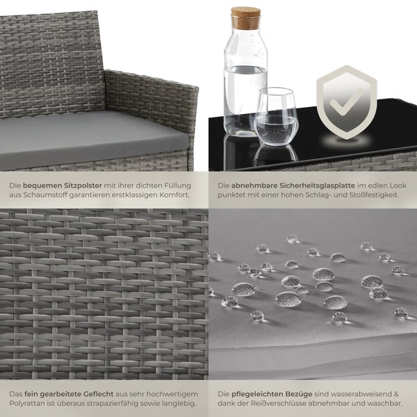 Rattan Gartenset tectake Palese Sofa 250 kg, je Sessel 120 kg für 4 Personen grau