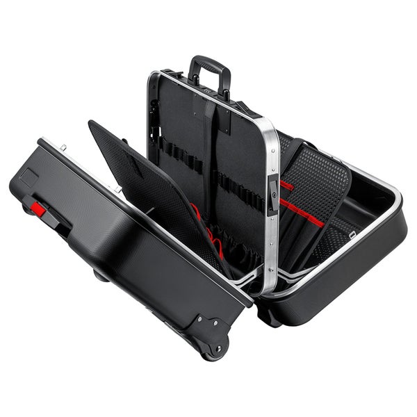 Schwarzer Werkzeugkoffer Trolley mit Teleskopgriff