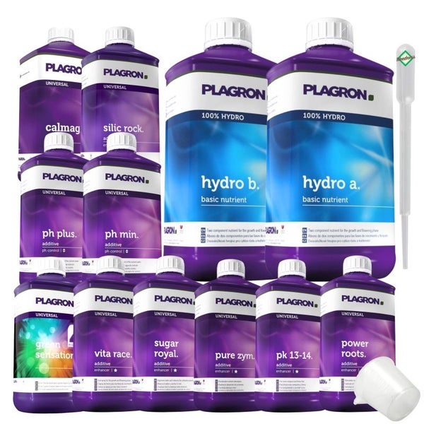 Plagron Hydro XXXL 12-Teiliges Dünger Set – Komplettnährstoff für Hydroponik | Für Optimales Wachstum, Kräftige Wurzeln & Reiche Blüten, inklusive Hydro A&B, Green Sensation, PK 13/14 & pH-Regulierung