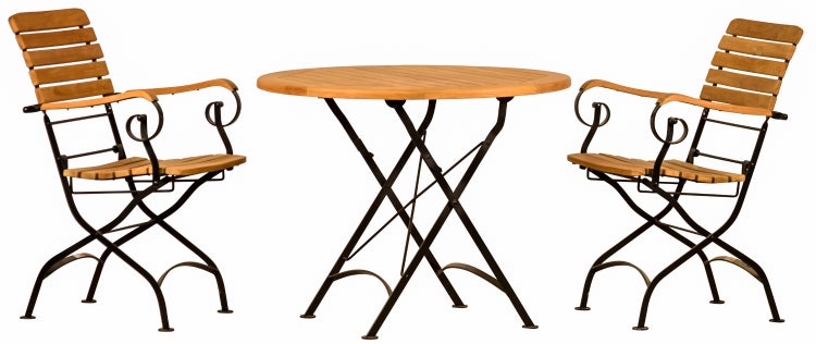 Teak Sitzgruppe 2 Stühle 1 Tisch rund 90 cm klappbar  premium