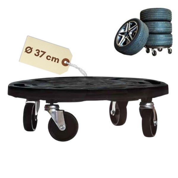 Reifenroller mit einem Durchmesser von 37 Zentimetern und Reifenstapel