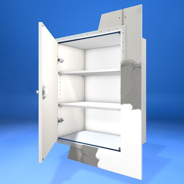 Einbauschrank mit offener Tür und Regalen